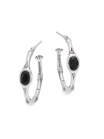 Shop John Hardy Women's Bamboo Black Chalcedony & Sterling Silver Small Hoop Earrings/1"