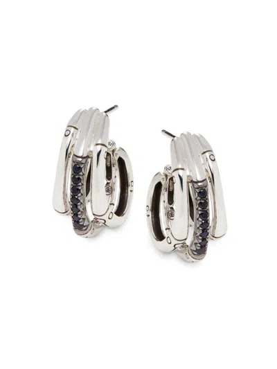 Shop John Hardy Women's Bamboo Sterling Silver & Black Sapphire Hoop Earrings