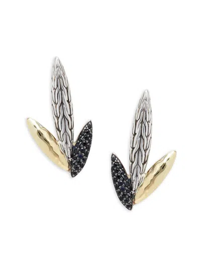 Shop John Hardy Women's Sterling Silver, 18k Yellow Gold, Treated Black Sapphire & Black Spinel Earrings