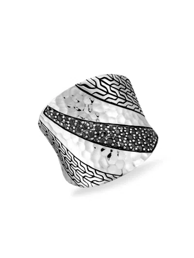 Shop John Hardy Women's Chain Hammered Silver, Black Sapphire & Black Spinel Saddle Ring