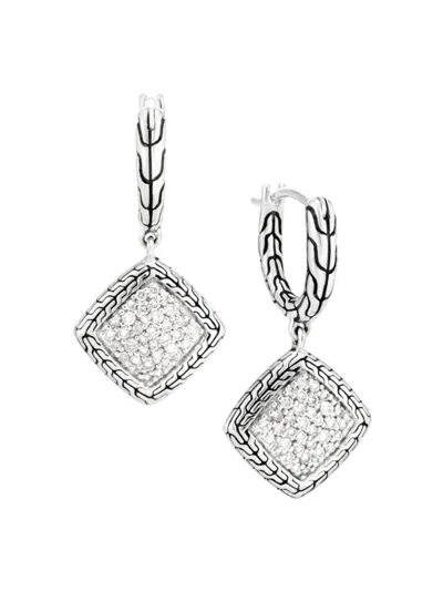 Shop John Hardy Women's Classic Chain Silver & Diamond Pavé Square Drop Earrings