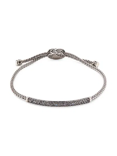 John Hardy Sterling Silver Classic Chain Black Sapphire & Black Spinel Pull Chain Bracelet In Silver
