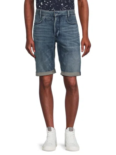 Shop G-star Raw Men's D-staq Whiskered Denim Shorts In Blue