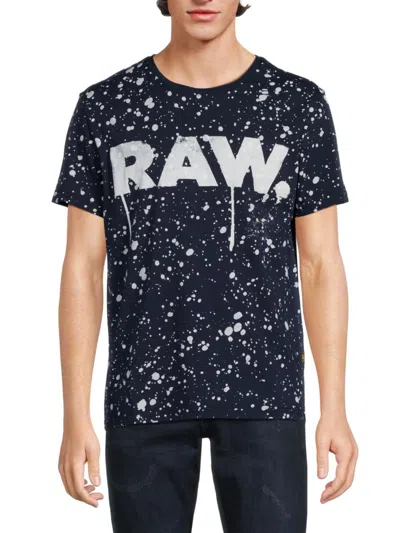 Shop G-star Raw Men's Splatter Paint Logo Tee In Blue