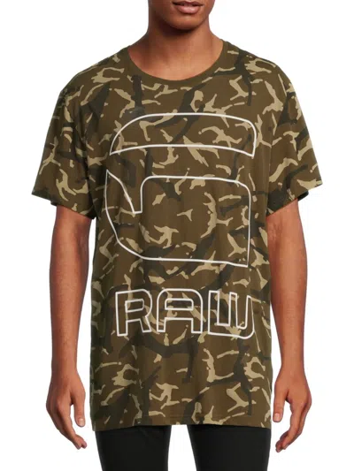 Shop G-star Raw Men's Logo Camo T Shirt In Wild Olive