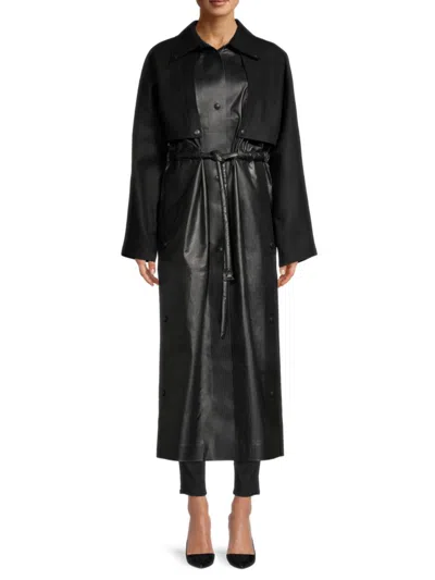 Shop Kassl Women's Faux Leather Cape Coat In Black