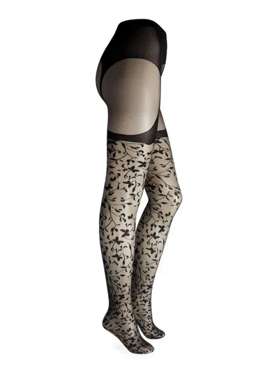 Shop Wolford Women's Floral Sheer Tights In Black