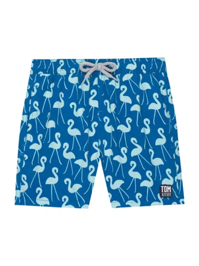 Shop Tom & Teddy Men's Flamingo Print Quick Drying Swim Trunks In Sky Blue