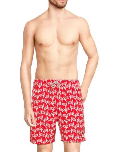 Shop Tom & Teddy Men's Turtle Print Swim Shorts In Red