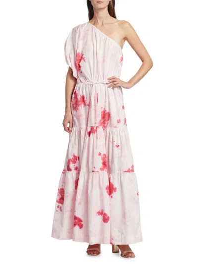 Shop S/w/f Women's Asymmetric Cotton Maxi Dress In White Multicolor