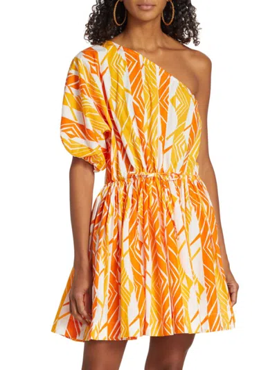 Shop S/w/f Women's One Shoulder Printed Minidress In Alhambra Orange