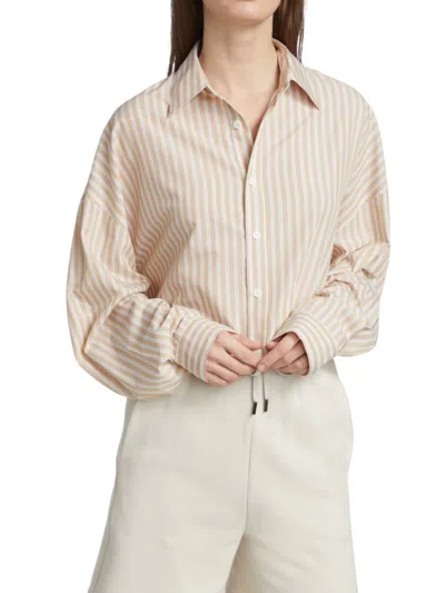 Shop Blanca Women's Thomas Stripe Cropped Shirt In Beige Multicolor