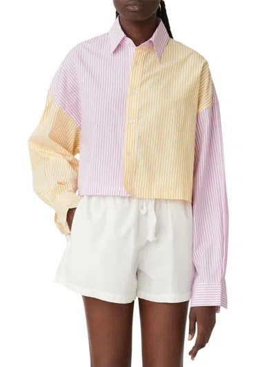 Shop Blanca Women's Thomas Cropped Striped Shirt In Pink Multi