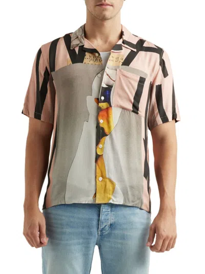 Shop Neuw Denim Men's Turrell Art Abstract Camp Shirt In Dusty Pink