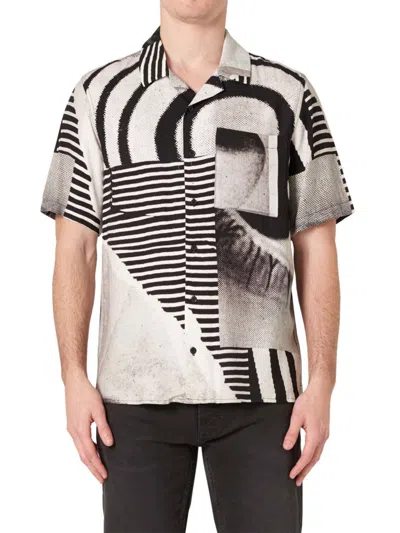 Shop Neuw Denim Men's Turrell Art Abstract Camp Shirt In Black White