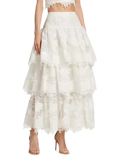 Shop Zimmermann Women's High Tide Tiered Lace Maxi Skirt In Ivory
