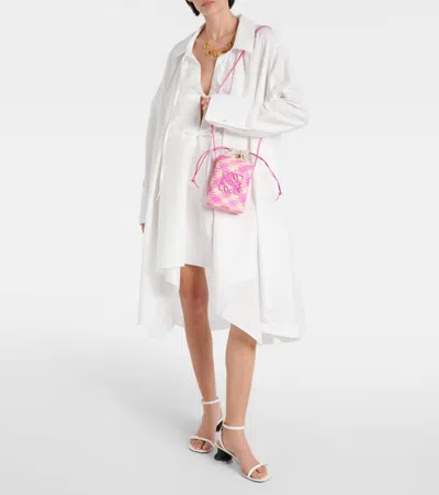 Shop Loewe Square Mini Raffia Crossbody Bag In Pink