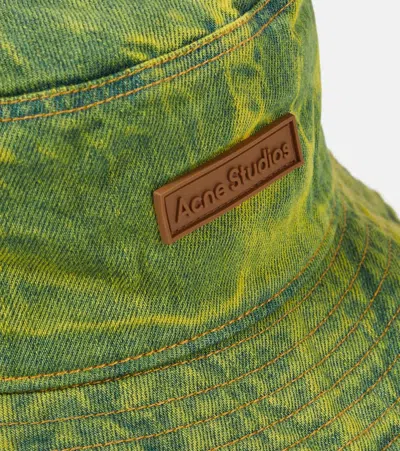 Shop Acne Studios Logo Dyed Denim Bucket Hat In Blue