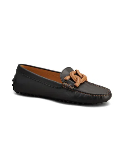 Shop Tod's Women's Logo-accented Leather Driving Loafers In Nero Camel