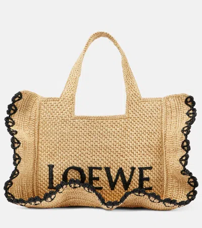 Shop Loewe Paula's Ibiza Font Small Raffia Tote Bag In Beige