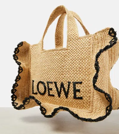 Shop Loewe Paula's Ibiza Font Small Raffia Tote Bag In Beige