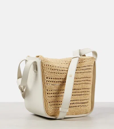 Shop Loewe Hammock Compact Raffia Shoulder Bag In Beige