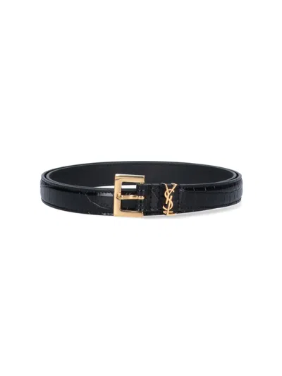 Shop Saint Laurent Monogram Belt In Black  
