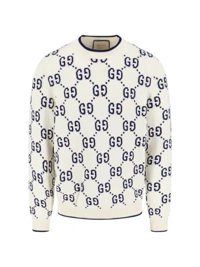 Shop Gucci 'gg' Crew Neck Sweater In White