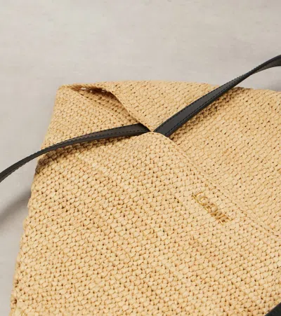 Loewe Mini Natural Raffia Puzzle Fold Tote Handbag In Beige