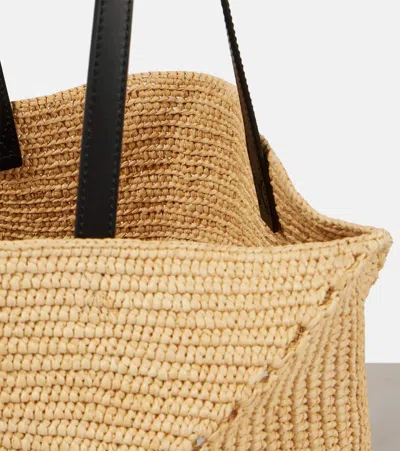 Loewe Mini Natural Raffia Puzzle Fold Tote Handbag In Beige