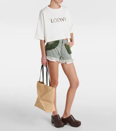 Loewe Mini Natural Raffia Puzzle Fold Tote Handbag In Beige