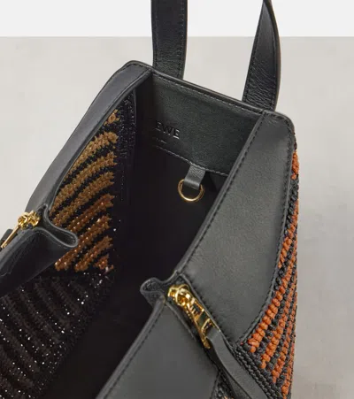 Shop Loewe Hammock Small Leather-trimmed Raffia Tote Bag In Black