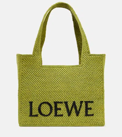 Loewe Paula's Ibiza Font Small Raffia Tote Bag In Green