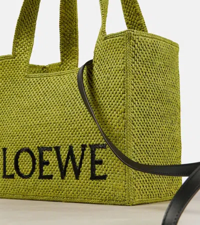 Loewe Paula's Ibiza Font Small Raffia Tote Bag In Green