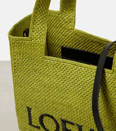 Loewe Paula's Ibiza Font Small Raffia Tote Bag In Green
