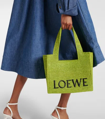 Loewe Paula's Ibiza Font Small Raffia Tote Bag In Green