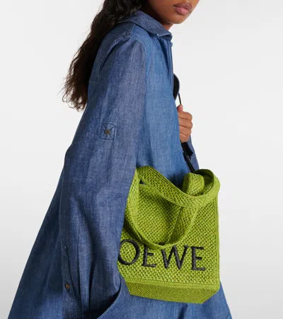 Loewe Paula's Ibiza Font Small Raffia Tote Bag In Green