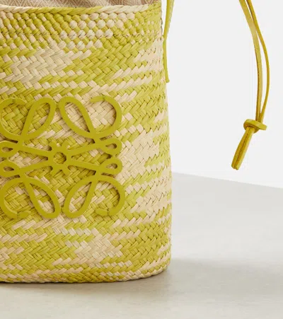 Shop Loewe Square Mini Raffia Bucket Bag In Yellow