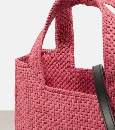 Shop Loewe Paula's Ibiza Font Mini Raffia Tote Bag In Pink
