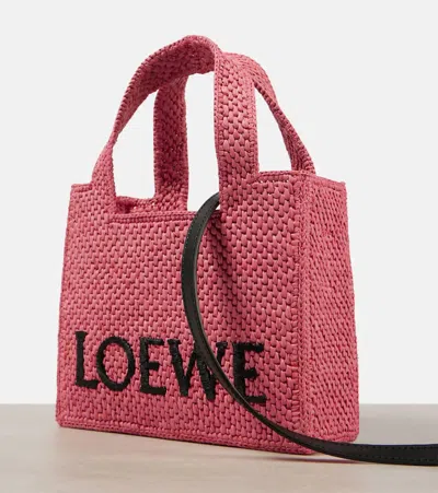 Shop Loewe Paula's Ibiza Font Mini Raffia Tote Bag In Pink