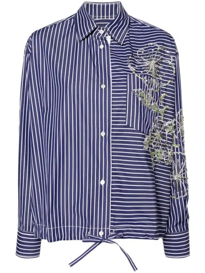 Shop Des Phemmes `hibiscus` Embroidery Shirt In Blue