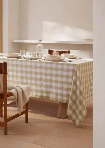 Mango Home Cotton Linen Gingham Tablecloth 170x250cm Beige