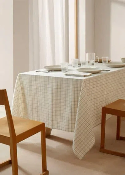 Shop Mango Home Cotton And Linen Tablecloth With Checkered Print Dark Navy