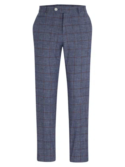 Shop Hugo Boss Men's Slim Fit Trousers In Plain Checked Serge In Blue