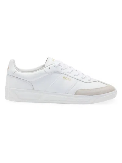 Shop Hugo Boss Women's Leather Lace-up Trainer Sneakers With Suede Trims In Natural