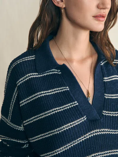 Faherty Miramar Linen Polo In Navy Mystic Stripe