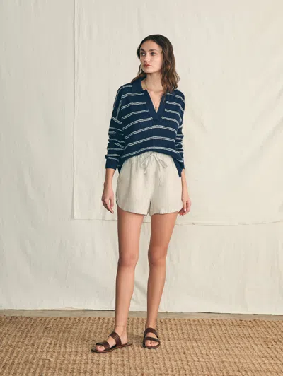 Faherty Miramar Linen Polo In Navy Mystic Stripe