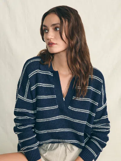 Faherty Miramar Linen Polo In Navy Mystic Stripe