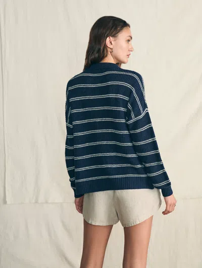 Faherty Miramar Linen Polo In Navy Mystic Stripe