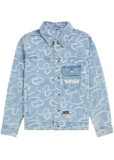 Shop Evisu Seagull Logo-jacquard Denim Jacket In Indigo